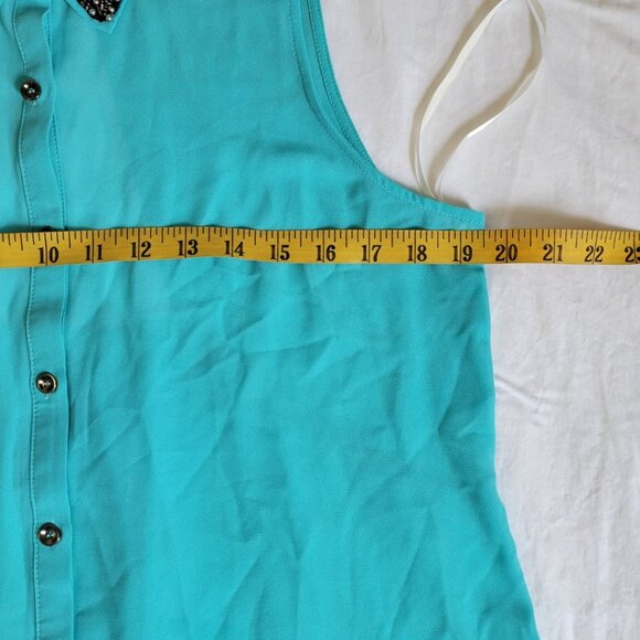 Andree Large women turquoise sheer shirt beadwork on color - Picture 10 of 16